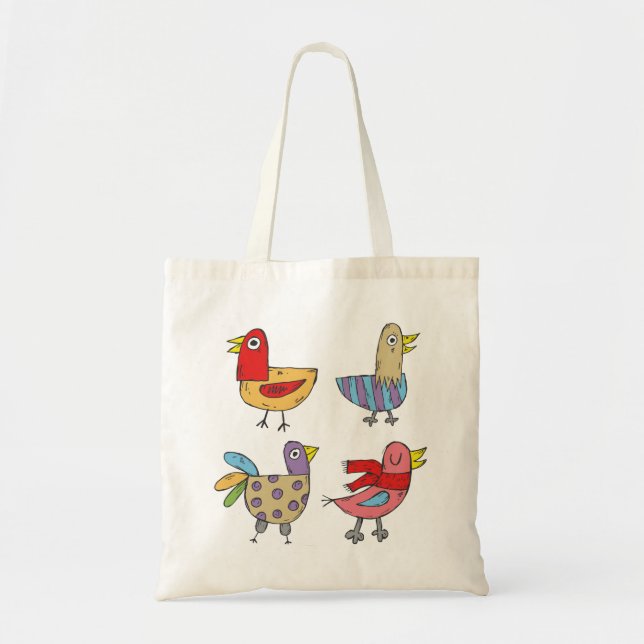 Four Colorful Birds Tote Bag (Front)