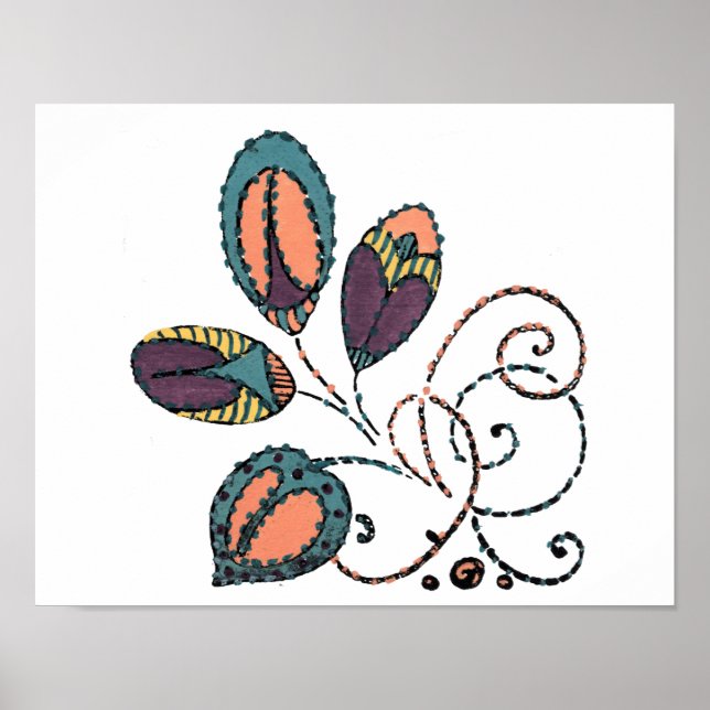 Four Colorful Leaves and Curling Vines Poster (Front)