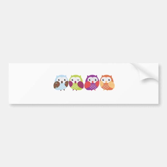 Four Colorful Owls Bumper Sticker (Front)