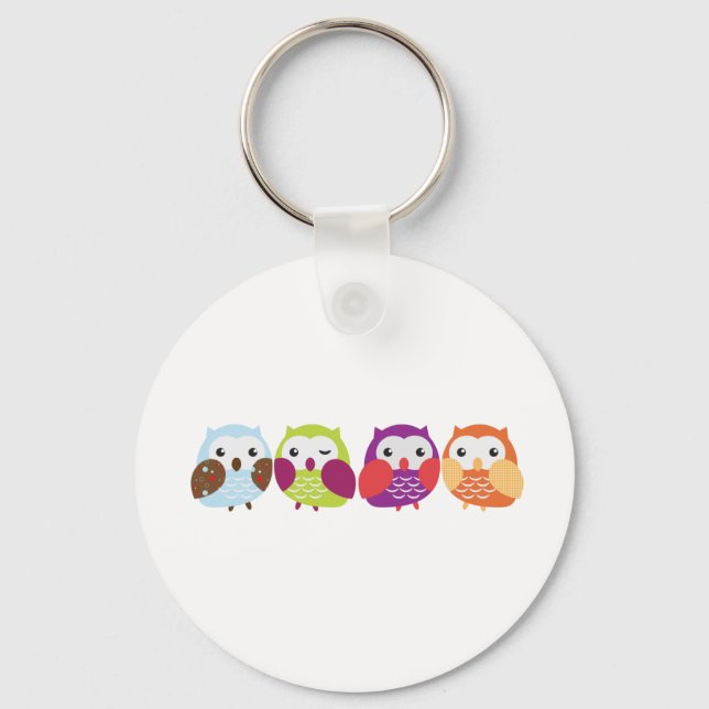 Four Colorful Owls Keychain (Front)
