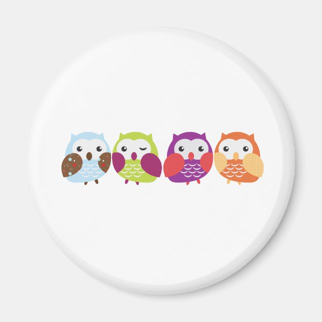 Four Colorful Owls Magnet (Front)