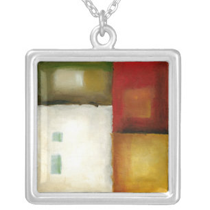 Four Colorful Rectangles by Chariklia Zarris Silver Plated Necklace