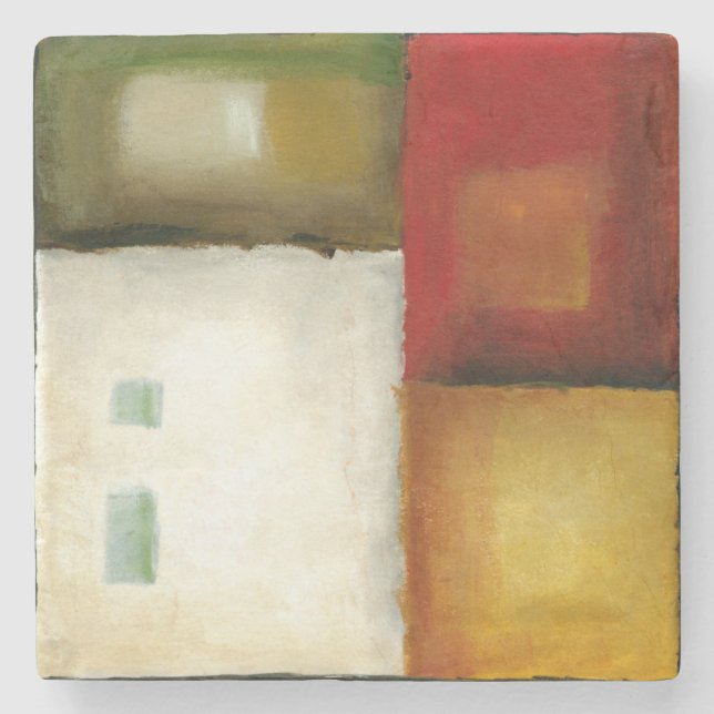 Four Colorful Rectangles by Chariklia Zarris Stone Coaster (Front)