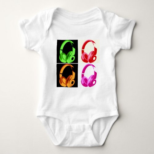 Four Colors Headphone Pop Art Head Phone Baby Bodysuit