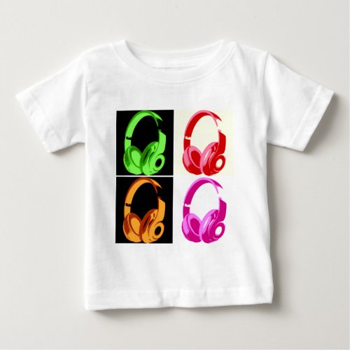 Four Colors Headphone Pop Art Head Phone Baby T_Shirt