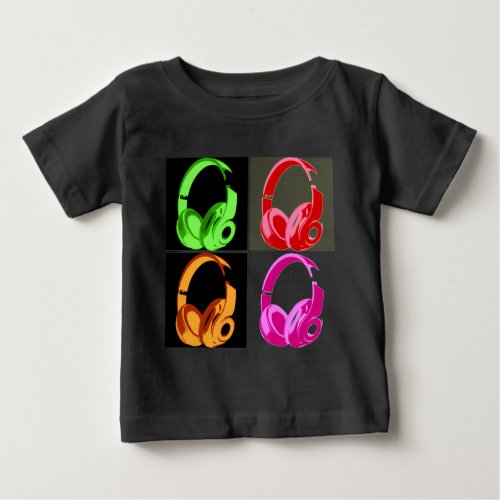 Four Colors Headphone Pop Art Head Phone Baby T_Shirt