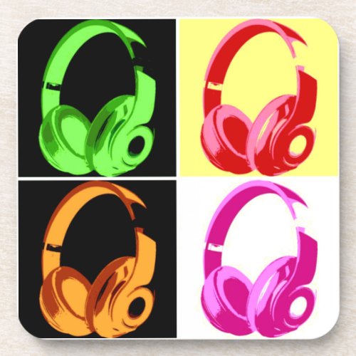 Four Colors Headphone Pop Art Head Phone Beverage Coaster