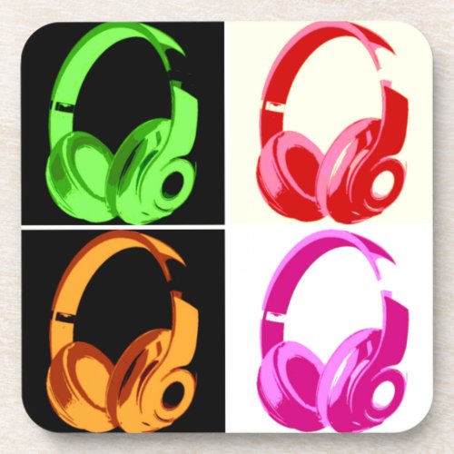 Four Colors Headphone Pop Art Head Phone Beverage Coaster