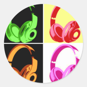 Four Colors Headphone Pop Art Head Phone Classic Round Sticker