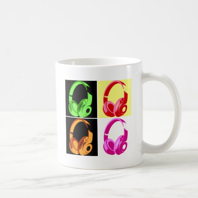 Four Colors Headphone Pop Art Head Phone Coffee Mug (Right)