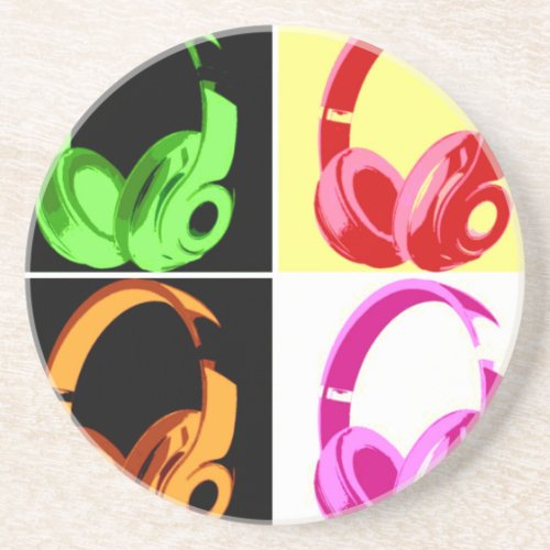 Four Colors Headphone Pop Art Head Phone Drink Coaster