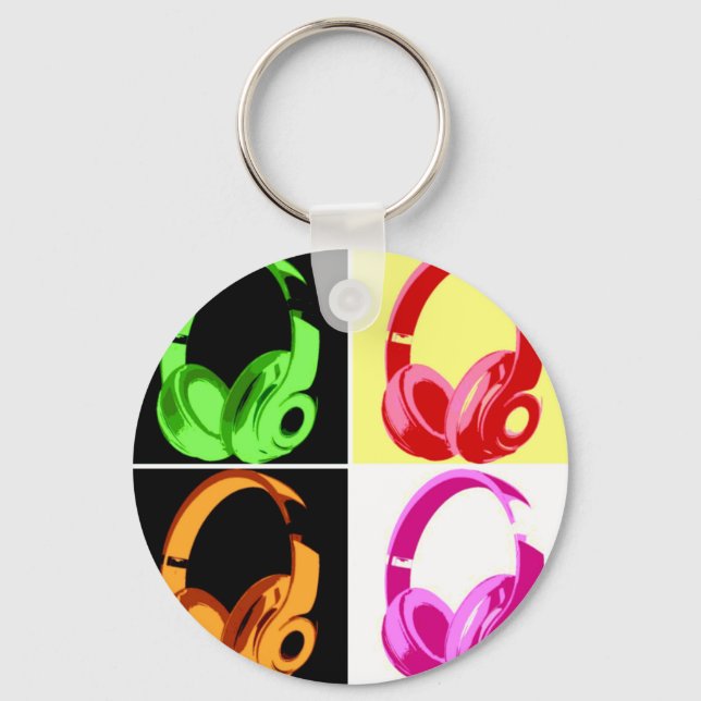 Four Colors Headphone Pop Art Head Phone Keychain (Front)