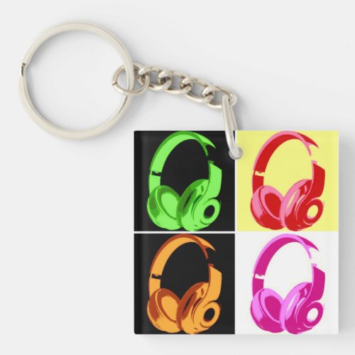 Four Colors Headphone Pop Art Head Phone Keychain
