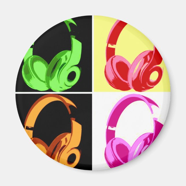 Four Colors Headphone Pop Art Head Phone Magnet (Front)