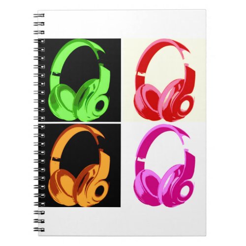 Four Colors Headphone Pop Art Head Phone Notebook