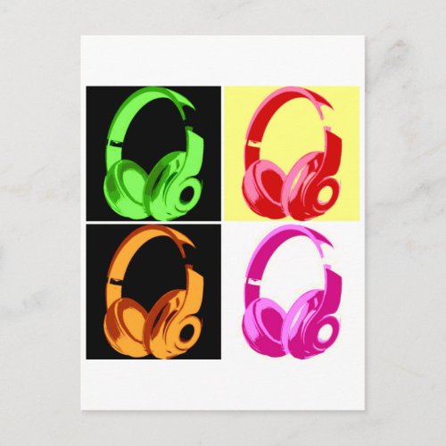 Four Colors Headphone Pop Art Head Phone Postcard