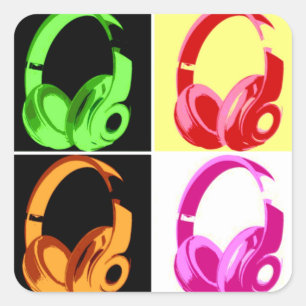Four Colors Headphone Pop Art Head Phone Square Sticker