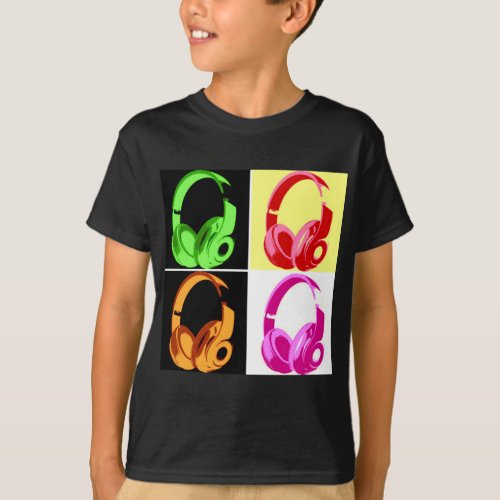 Four Colors Headphone Pop Art Head Phone T_Shirt