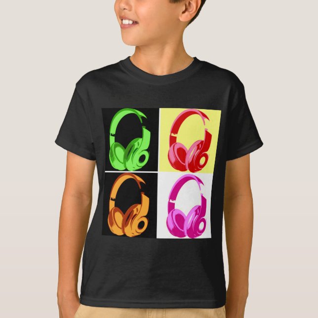 Four Colors Headphone Pop Art Head Phone T-Shirt (Front)