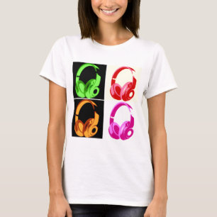 Four Colors Headphone Pop Art Head Phone T-Shirt