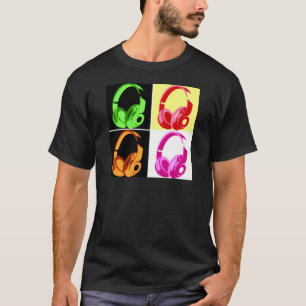 Four Colors Headphone Pop Art Head Phone T-Shirt
