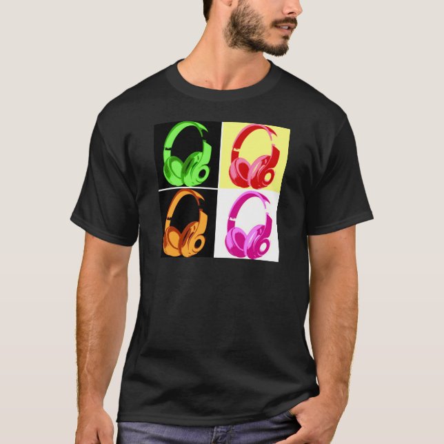Four Colors Headphone Pop Art Head Phone T-Shirt (Front)