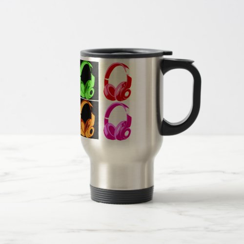 Four Colors Headphone Pop Art Head Phone Travel Mug