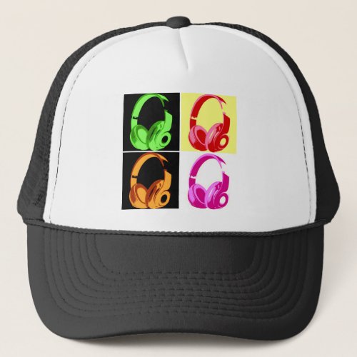 Four Colors Headphone Pop Art Head Phone Trucker Hat