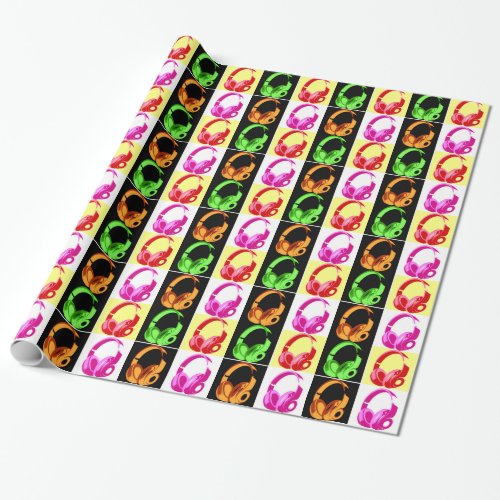 Four Colors Headphone Pop Art Head Phone Wrapping Paper