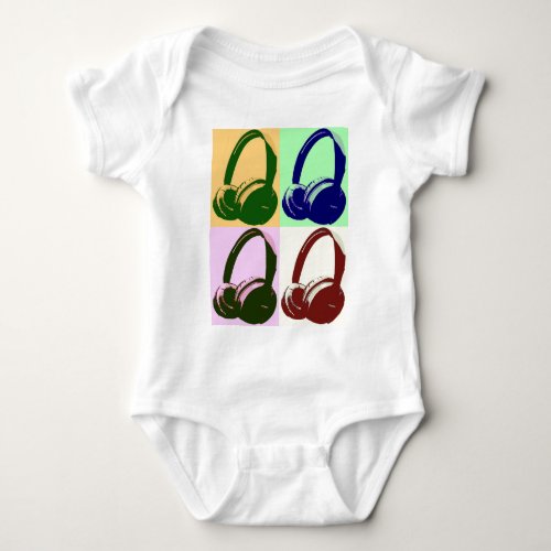 Four Colors Pop Art Headphones Baby Bodysuit