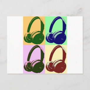 Four Colors Pop Art Headphones Postcard