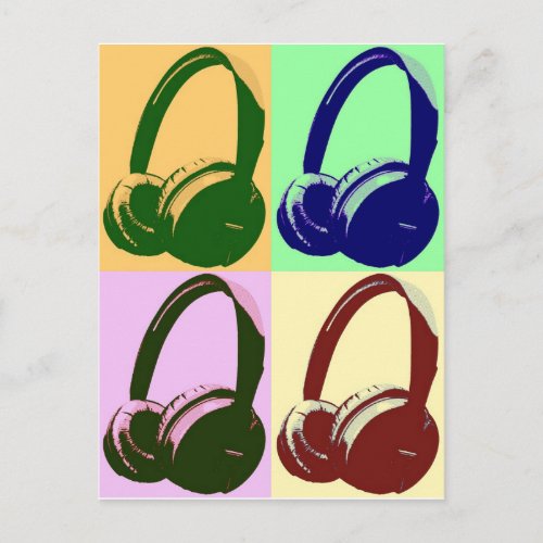 Four Colors Pop Art Headphones Postcard
