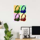 Four Colors Pop Art Headphones Poster (Home Office)
