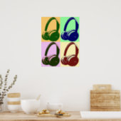 Four Colors Pop Art Headphones Poster (Kitchen)