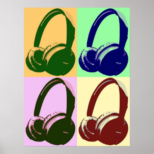 Four Colors Pop Art Headphones Poster (Front)