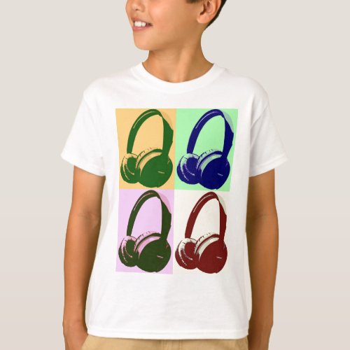Four Colors Pop Art Headphones T_Shirt