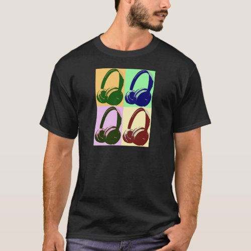 Four Colors Pop Art Headphones T_Shirt