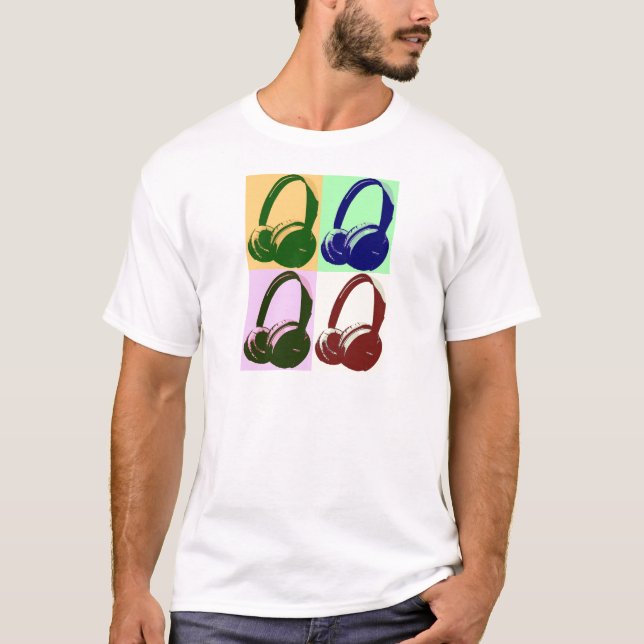 Four Colors Pop Art Headphones T-Shirt (Front)