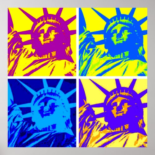 Four Colors Pop Art Style Statue of Liberty Poster