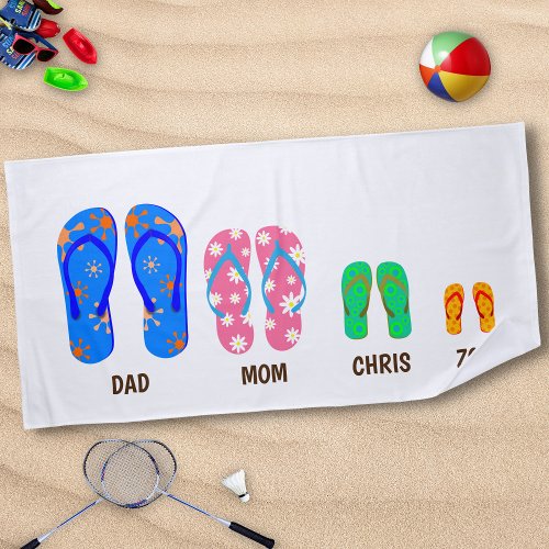 Four Colourful Pairs of Flip Flops Family Beach Towel