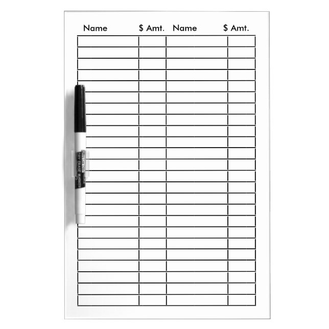 Four Columns Grid Dry Erase Boards Name Dollar Etc (Front)