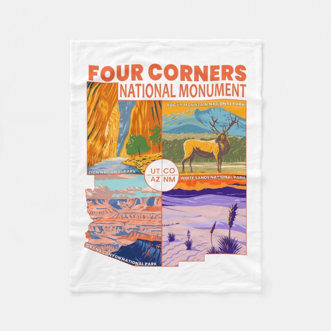 Four Corners National Monument w/ National Parks 2 Fleece Blanket (Front)