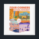 Four Corners National Monument w/ National Parks 2 Magnet<br><div class="desc">Four Corners National Monument vector artwork design. The Four Corners Monument marks the quadripoint in the Southwestern United States where the states of Arizona,  Colorado,  New Mexico,  and Utah meet.</div>