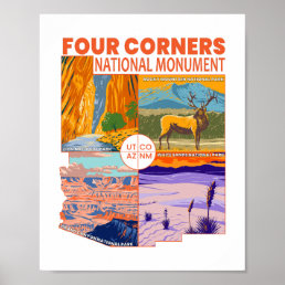 Four Corners National Monument w/ National Parks 2 Poster