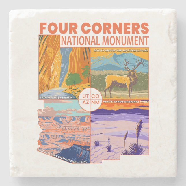 Four Corners National Monument w/ National Parks 2 Stone Coaster (Front)