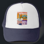 Four Corners National Monument w/ National Parks 2 Trucker Hat<br><div class="desc">Four Corners National Monument vector artwork design. The Four Corners Monument marks the quadripoint in the Southwestern United States where the states of Arizona,  Colorado,  New Mexico,  and Utah meet.</div>