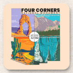 Four Corners National Monument with National Parks Beverage Coaster<br><div class="desc">Four Corners National Monument vector artwork design. The Four Corners Monument marks the quadripoint in the Southwestern United States where the states of Arizona,  Colorado,  New Mexico,  and Utah meet.</div>