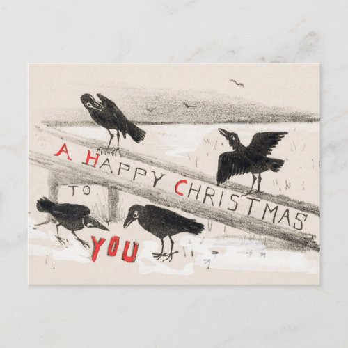 Four Crows Vintage Art Print Christmas Postcard