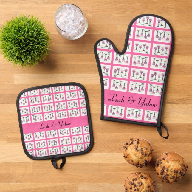 Four Cups of Wine for Passover Customizable Oven Mitt & Pot Holder Set (Top Down)