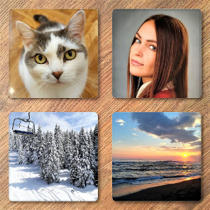 Four Custom Family Photo Template Personalized Coaster Set
